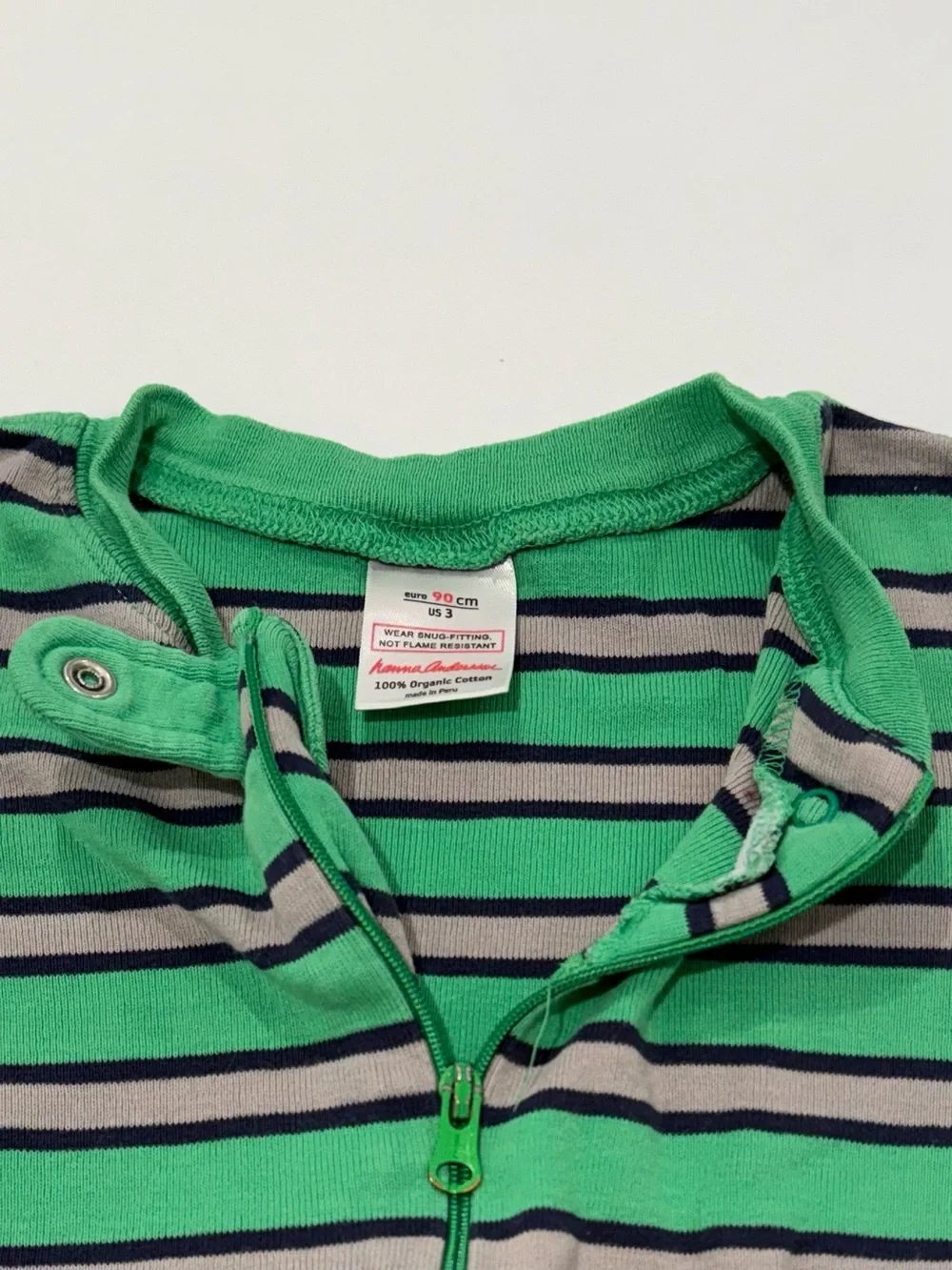 Hanna Andersson Green, Navy, & Gray Striped Sleeper PJs